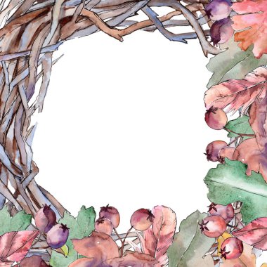 Meşe yaprağı çerçeve suluboya tarzında.