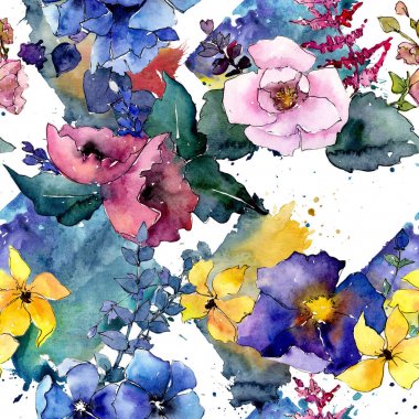 Buket çiçek deseni suluboya tarzında.