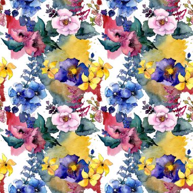 Buket çiçek deseni suluboya tarzında.