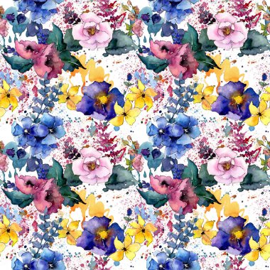 Buket çiçek deseni suluboya tarzında.