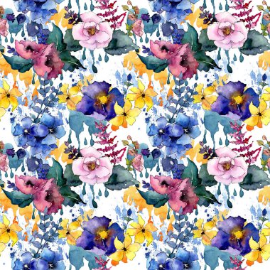 Buket çiçek deseni suluboya tarzında.