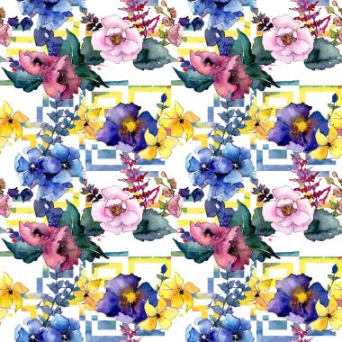 Buket çiçek deseni suluboya tarzında.