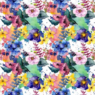 Buket çiçek deseni suluboya tarzında.