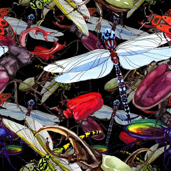 Exotiska skalbaggar vilda insekt mönster i akvarell stil. — Stockfoto