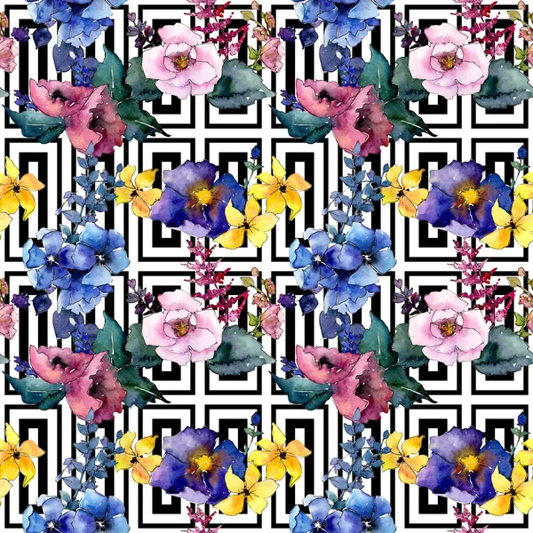 水彩風の花束花のパターン. — ストック写真