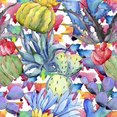 Kır çiçeği kaktüs çiçek deseni suluboya tarzında.