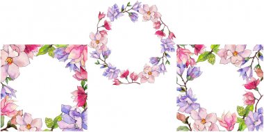 Kır çiçeği Manolya çiçek çerçeve suluboya tarzında.