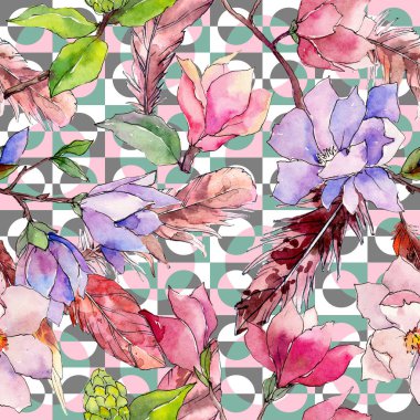 Kır çiçeği Manolya çiçek deseni suluboya tarzında.