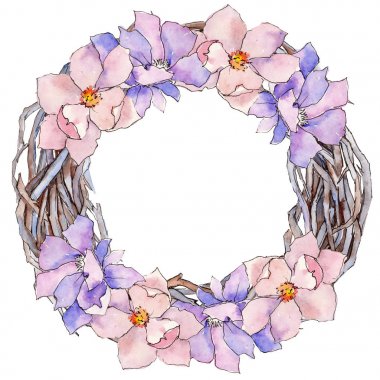 Kır çiçeği Manolya çiçek çelenk suluboya tarzında.