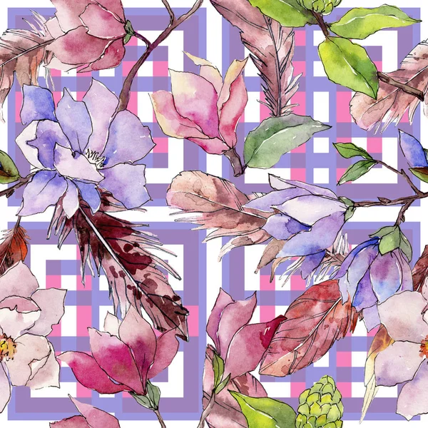 水彩画のワイルドフラワー マグノリアの花のパターン. — ストック写真