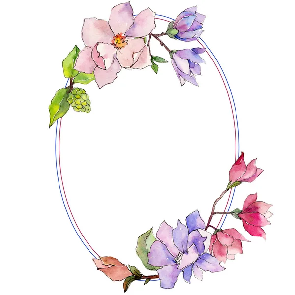 水彩画のワイルドフラワー マグノリアの花の花輪. — ストック写真