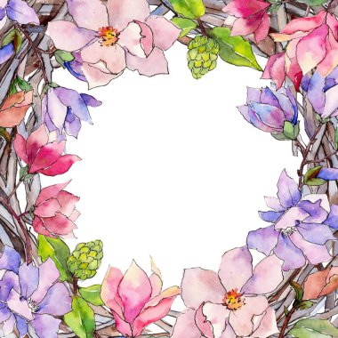 Kır çiçeği Manolya çiçek çerçeve suluboya tarzında.