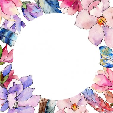 Kır çiçeği Manolya çiçek çerçeve suluboya tarzında.