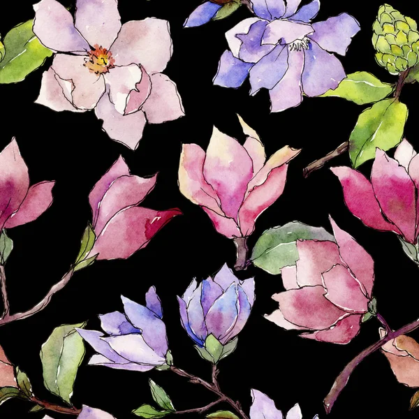 Wildflower magnolia flower pattern in a watercolor style. — Stock Photo, Image