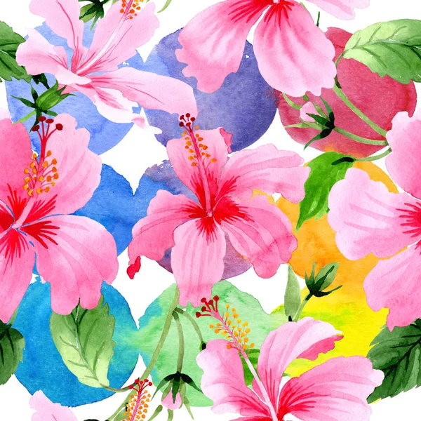 Wildflower hibiscus pink flower pattern in a watercolor style. — Stock Photo, Image