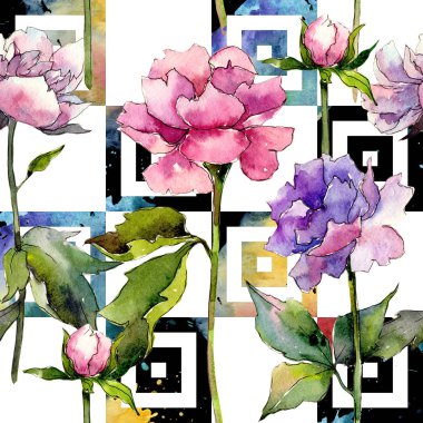 Kır çiçeği peony çiçek deseni suluboya tarzında.