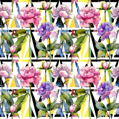 Kır çiçeği peony çiçek deseni suluboya tarzında.