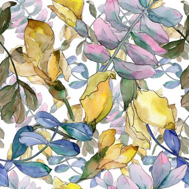 Akasya yaprağı deseni suluboya tarzında.