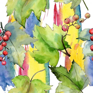 Frenk üzümü yaprağı deseni suluboya tarzında.