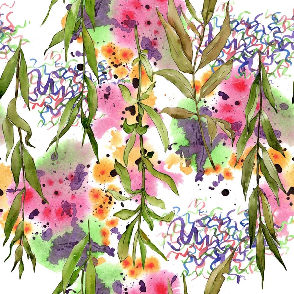 Willow grenar mönster i akvarell stil. — Stockfoto