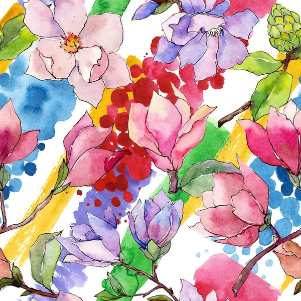 Wildflower magnolia květinový vzor ve stylu akvarelu. — Stock fotografie