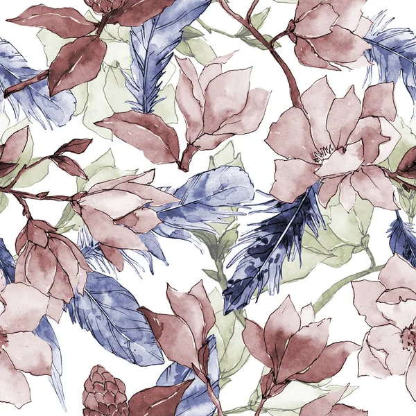 Wildflower magnolia bloemenpatroon in een aquarel stijl. — Stockfoto