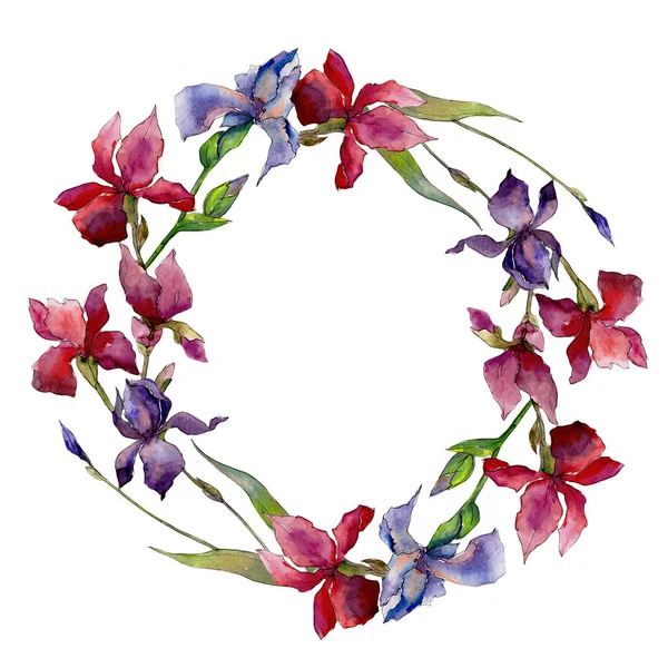 Corona de flores de iris de flor silvestre en un estilo de acuarela . —  Fotos de Stock