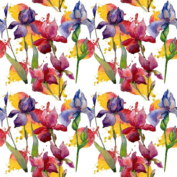 Wildflower iris flower pattern in a watercolor style.