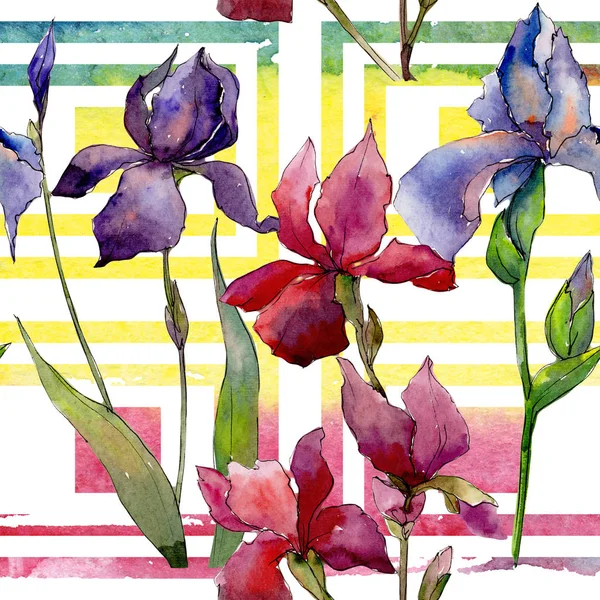 Wildflower iris flower pattern in a watercolor style.