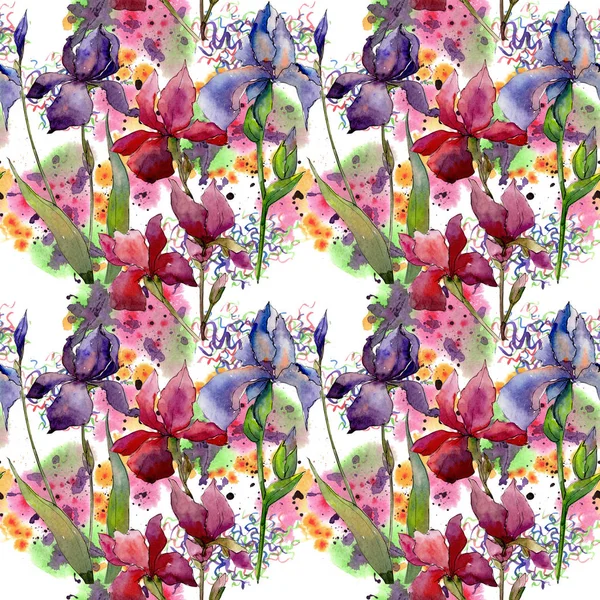 Patrón de flores de iris de flor silvestre en un estilo de acuarela . — Foto de Stock