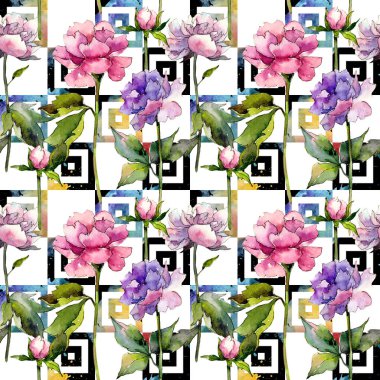 Kır çiçeği peony çiçek deseni suluboya tarzında.