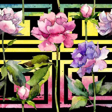 Kır çiçeği peony çiçek deseni suluboya tarzında.