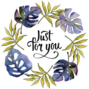 Tropikal yaprak çelenk suluboya tarzında.