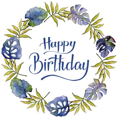 Tropikal yaprak çelenk suluboya tarzında.