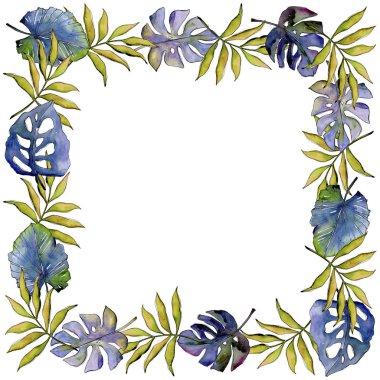 Tropikal yaprak çerçeve suluboya tarzında.