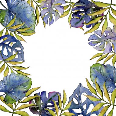 Tropikal yaprak çerçeve suluboya tarzında.