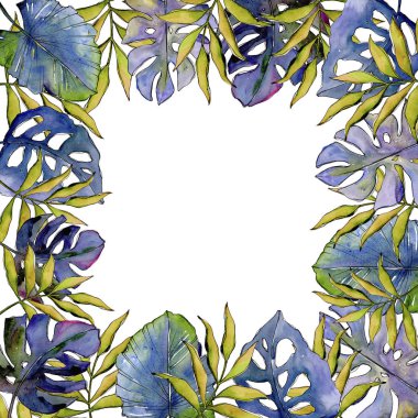 Tropikal yaprak çerçeve suluboya tarzında.