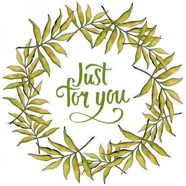 Tropikal yaprak çelenk suluboya tarzında.