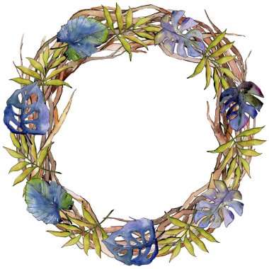 Tropikal yaprak çelenk suluboya tarzında.