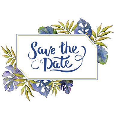 Tropikal yaprak çerçeve suluboya tarzında.