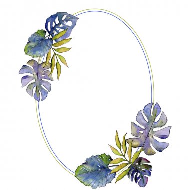 Tropikal yaprak çelenk suluboya tarzında.