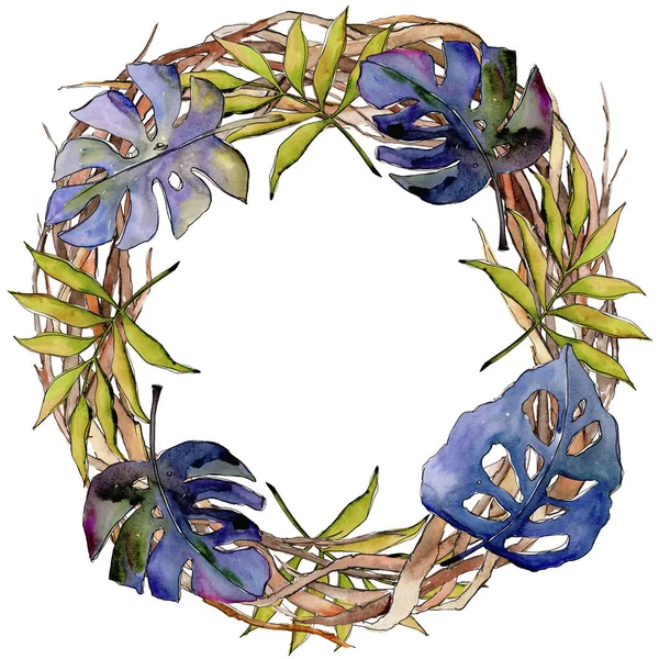 Tropical leaves wreath in a watercolor style. — Stock Photo, Image