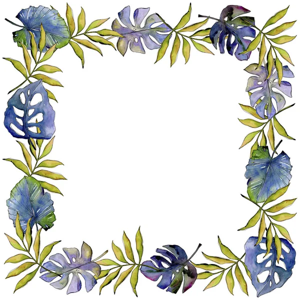 Tropikal yaprak çerçeve suluboya tarzında.