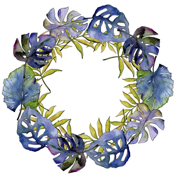 Tropikal yaprak çelenk suluboya tarzında.