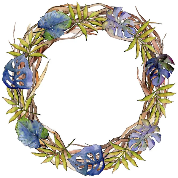 Tropical leaves wreath in a watercolor style. — Stock Photo, Image