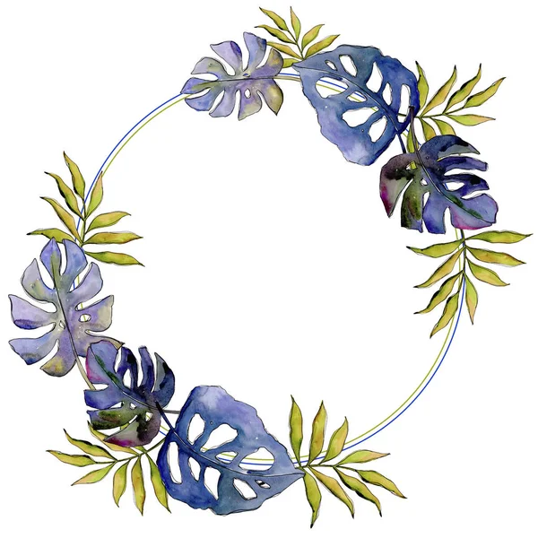 Tropical leaves wreath in a watercolor style. — Stock Photo, Image