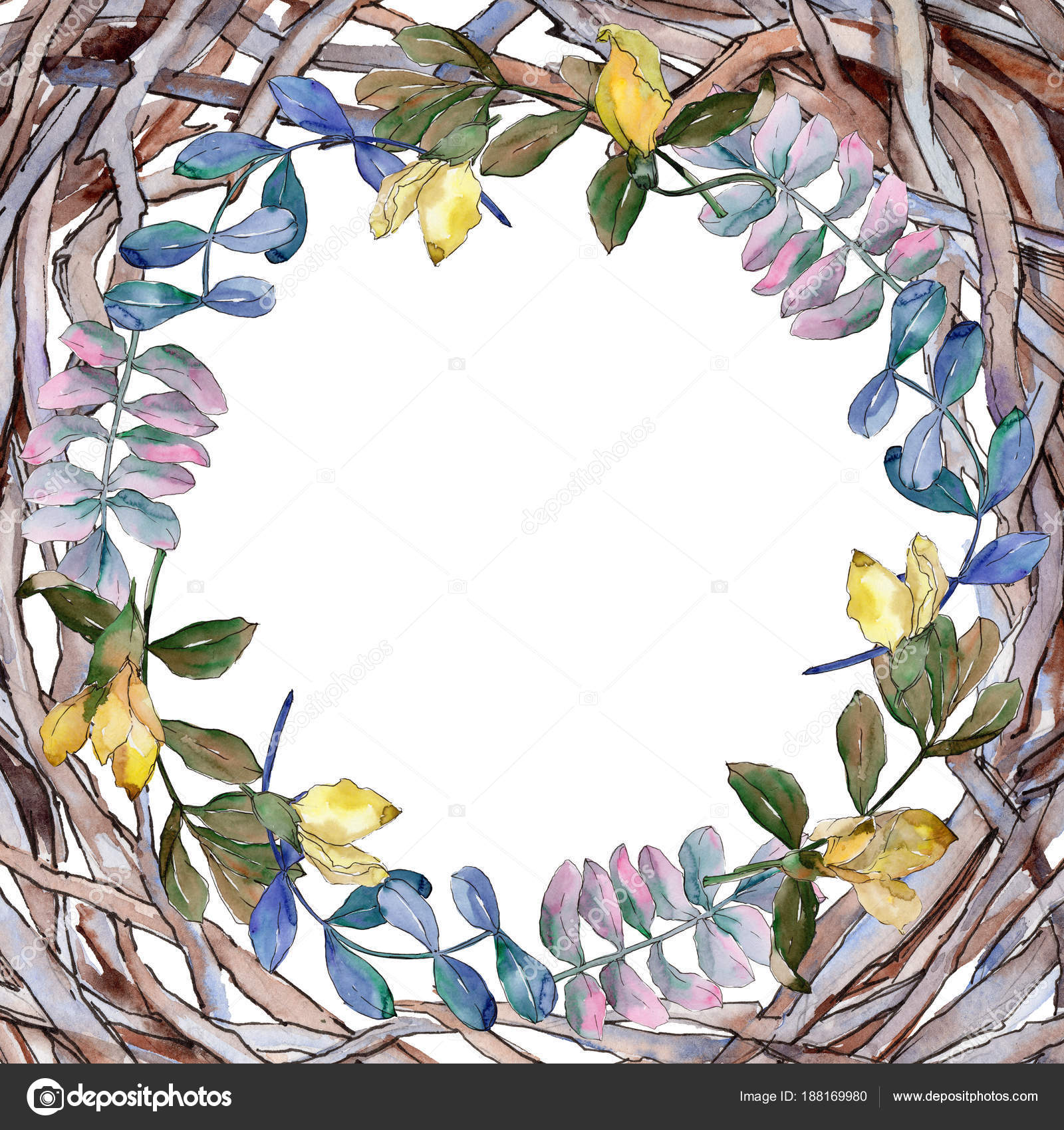 Acacia Leaves Frame In A Watercolor Style Stock Photo