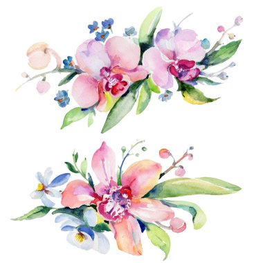 Buket çiçek izole bir suluboya tarzında.