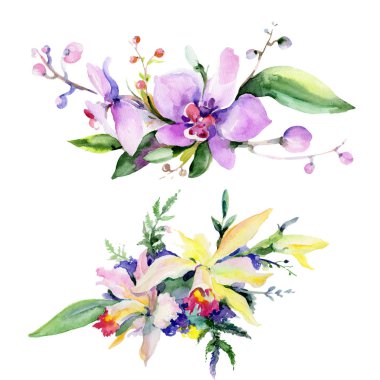 Buket çiçek izole bir suluboya tarzında.