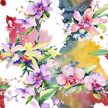 Buket çiçek deseni suluboya tarzında.